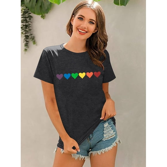 Gay Pride Shirts Women Rainbow Graphic Tee Love Wins T Shirt LGBT Equality Shirts Casual Summer Short Sleeve Tops