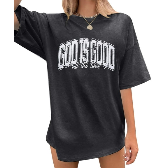 MOUSYA God Is Good Shirt Christian Shirts for Women Oversized Jesus Religious Gift Tops Bible Verse Inspirational Tee
