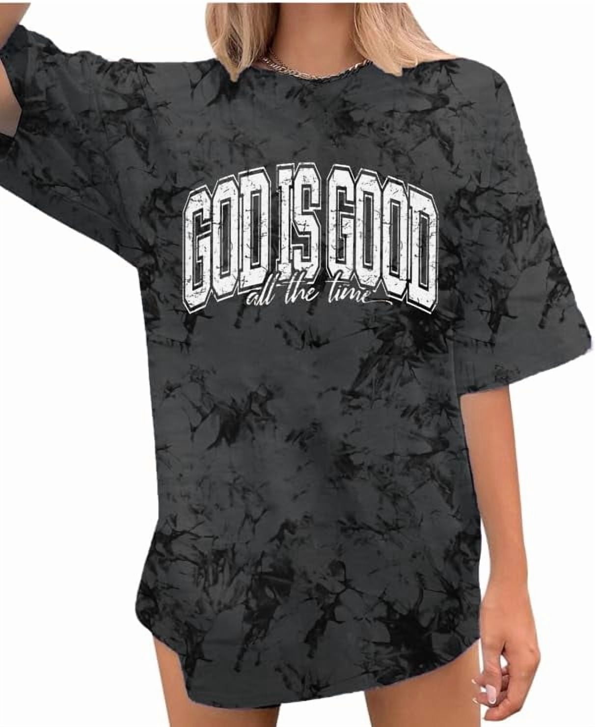 MOUSYA God Is Good Shirt Christian Shirts for Women Oversized Jesus Religious Gift Tops Bible Verse Inspirational Tee