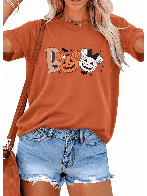 Halloween Shirts for Women Magical Boo Tshirt Pumpkin Graphic Tees Casual Vacation Short Sleeve Tops