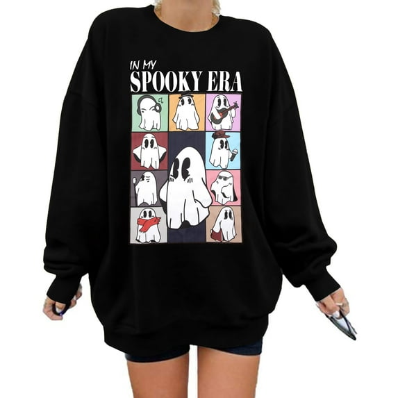 MOUSYA Halloween Sweatshirts for Women Halloween Shirts Oversized in My Spooky Era Sweatshirt Ghost Crewneck Pullover