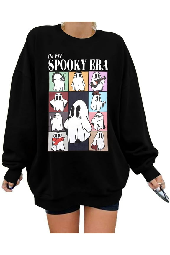 Halloween Sweatshirts for Women Halloween Shirts Oversized in My Spooky Era Sweatshirt Ghost Crewneck Pullover