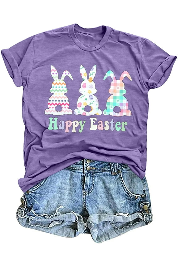 Happy Easter Shirts for Women: Bunny Shirt Easter Tshirt Rabbit Graphic T Shirts Casual Short Sleeve Tops