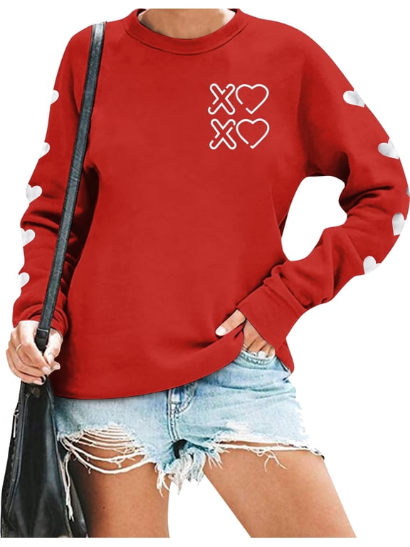 Love Heart Sweatshirt for Women Happy Valentine's Day Shirts Tie Dye Crewneck Pullover Tops
