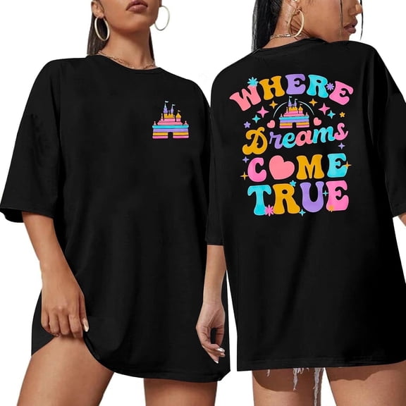 MOUSYA Magic Kingdom Castle Shirt for Women: Magical Castle Fairy Graphic Tees for Women Casual Vacation Holiday Short Sleeve Tops