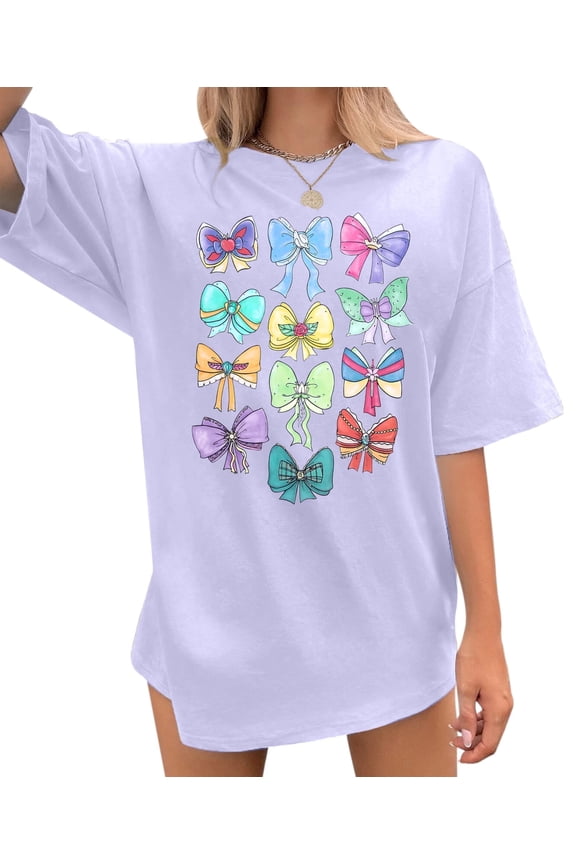 Magical Princess Bow Shirt Women Oversized Magic Kingdom Princess Shirt Cute Ribbons and Bows Family Holiday Tee Top