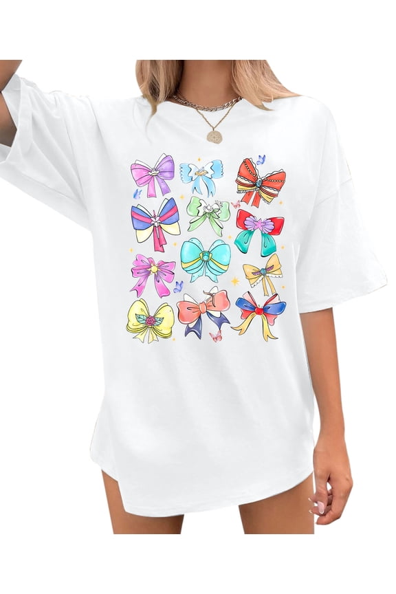 Magical Shirt Women Magic Kingdom Princess Shirts Oversized Cute Ribbons and Bows Shirt Family Holiday Vacation Tee Tops