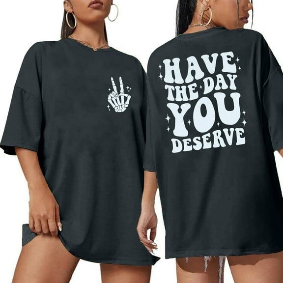 MOUSYA Oversized T-shirts for Women Deserve Day Shirt Funny Skeleton Shirts Casual Oversized Graphic Tees Tops