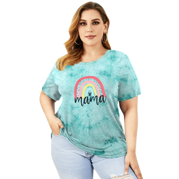 MOUSYA Plus Size Mama Shirts for Women Graphic Tee Tops Short Sleeve Tshirt Mothers Day Gifts