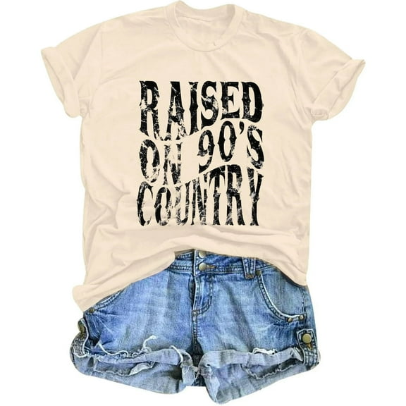 MOUSYA Raised on 90s Country Shirt Womens,Vintage Country Music Shirts Concert Top Casual Short Sleeve Tee Tops