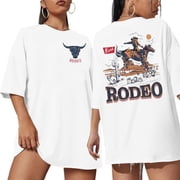 MOUSYA Rodeo Shirts for Women,Cowgirl Outfits Country Concert T Shirts Vintage Cow Skull Graphic Tees Oversized Tops