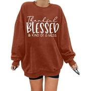 MOUSYA Thankful Blessed and Kind Of a Mess Sweatshirt Women Thanksgiving Pullover Blessed Sweatshirt Oversized Tops