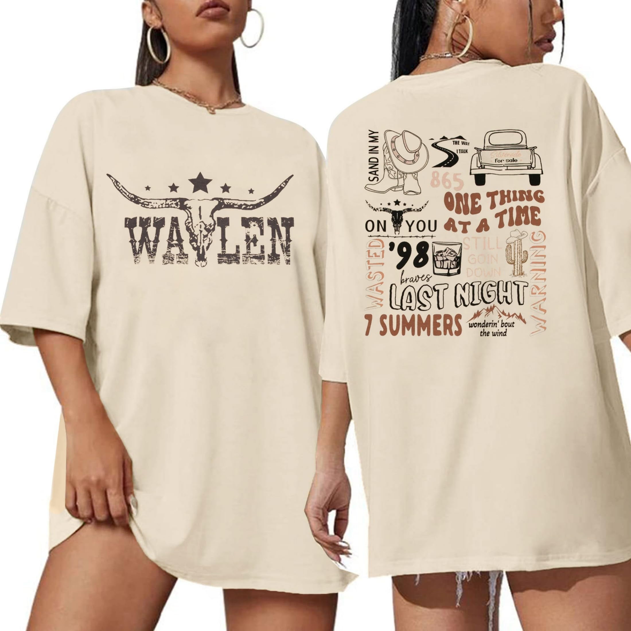 Women's Western Cow Skull T-Shirt - Vintage Bleached Country Music Graphic Tee