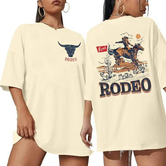 MOUSYA Women Cowgirl Casual Country Concert T-Shirts Vintage Cow Skull Graphic Tees Oversized Tops