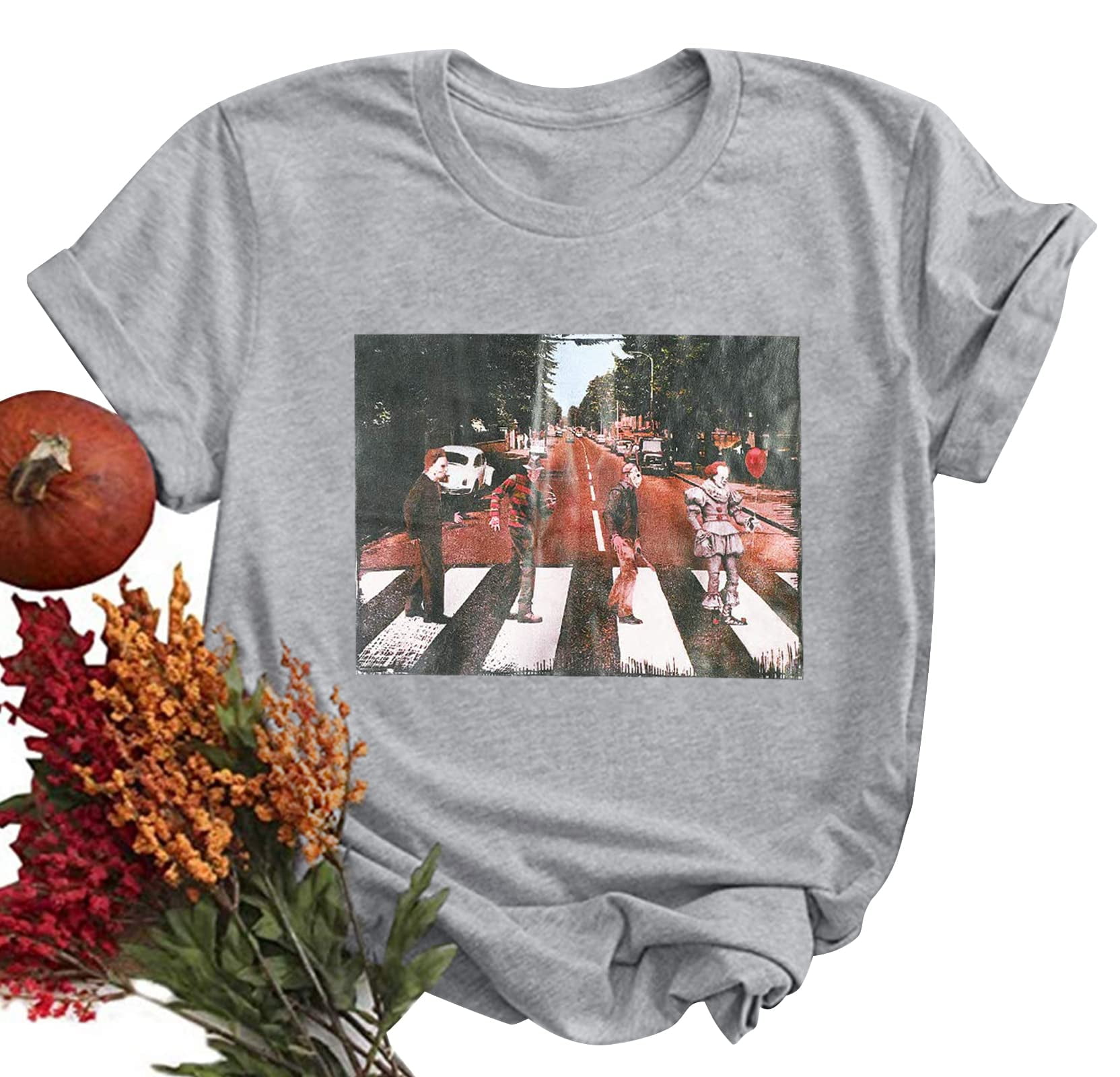 MOUSYA Women Halloween Horror Movie T Shirt Scary Graphic Tees Funny