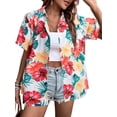 thumbnail image 1 of MOUSYA Women Hawaiian Shirt Soft Cool Summer Hawaii Shirts Floral Tropic Print V Neck T-Shirt Short Sleeve Button Up Tops, 1 of 7