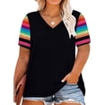 thumbnail image 1 of MOUSYA Women Plus Size Rainbow Sleeve Shirt Short Sleeve T-Shirts Stripes Print Shirts Summer Casual V Neck Loose Tee Tops, 1 of 6