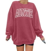 MOUSYA Womens Aunt Sweatshirt Cool Aunt Crew Neck Sweatshirt Auntie Letter Print Long Sleeve Pullover Top