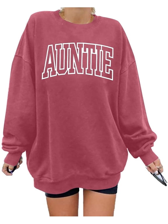 Womens Aunt Sweatshirt Cool Aunt Crew Neck Sweatshirt Auntie Letter Print Long Sleeve Pullover Top