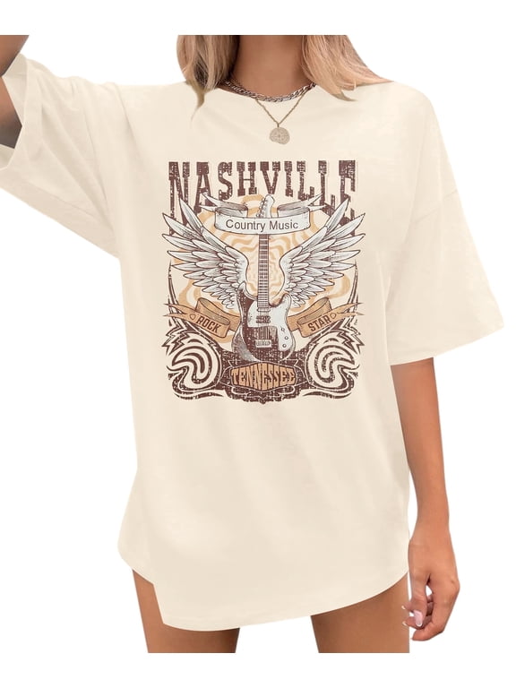 Womens Country Music Band Shirts Nashville Concert Graphic Tees Oversize Tops