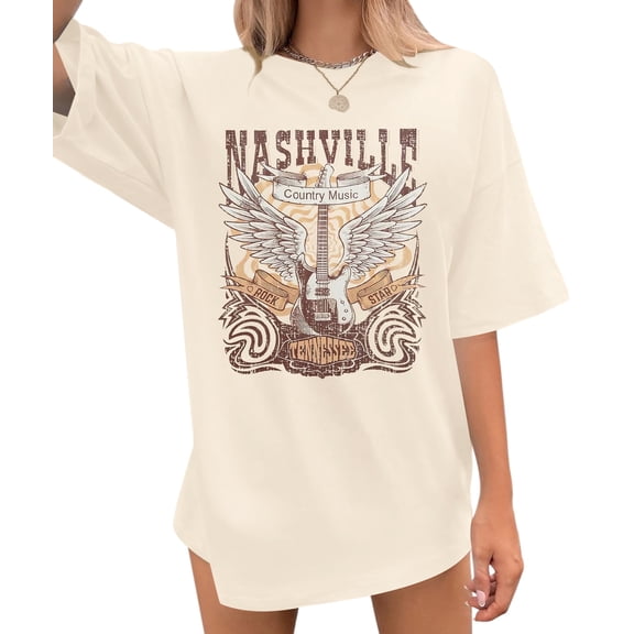 MOUSYA Womens Country Music Band Shirts Nashville Concert Graphic Tees Oversize Tops