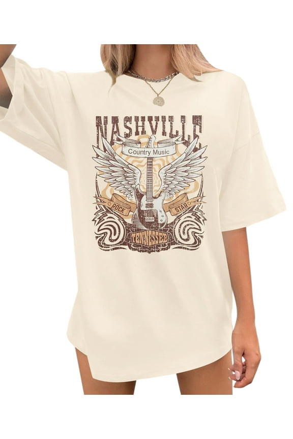Womens Country Music Band Shirts Nashville Concert Graphic Tees Oversize Tops