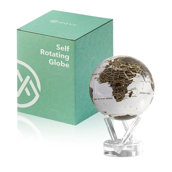 MOVA Self Rotating Globe, Gilded Terra Lux Map Classic (4.5") White & Gold
