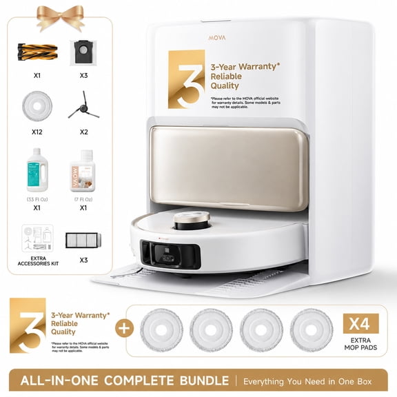 MOVA V50 Ultra Complete Robot Vacuum and Mop Bundle, 24000 Pa Suction,Pet Hair Carpet Friendly, Self-Cleaning Filter,Fast Mop Drying-White