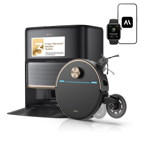 MOVA V70 Ultra Complete Robot Vacuum and Mop, 42kPa Suction, 17cm Mop Extension, 12cm Side Extension, Bagless Dust Tank, Automatic Drying