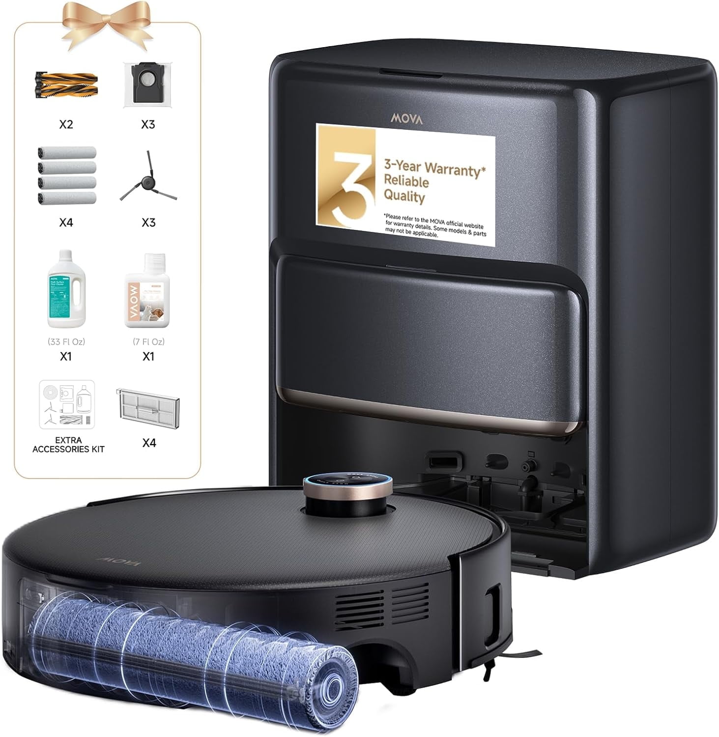 MOVA Z60 Ultra Roller Complete Robot Vacuum and Mop,Pet Hair Friendly,Self Lifting, 28,000 Pa Suction,Hot Water Mop Wash
