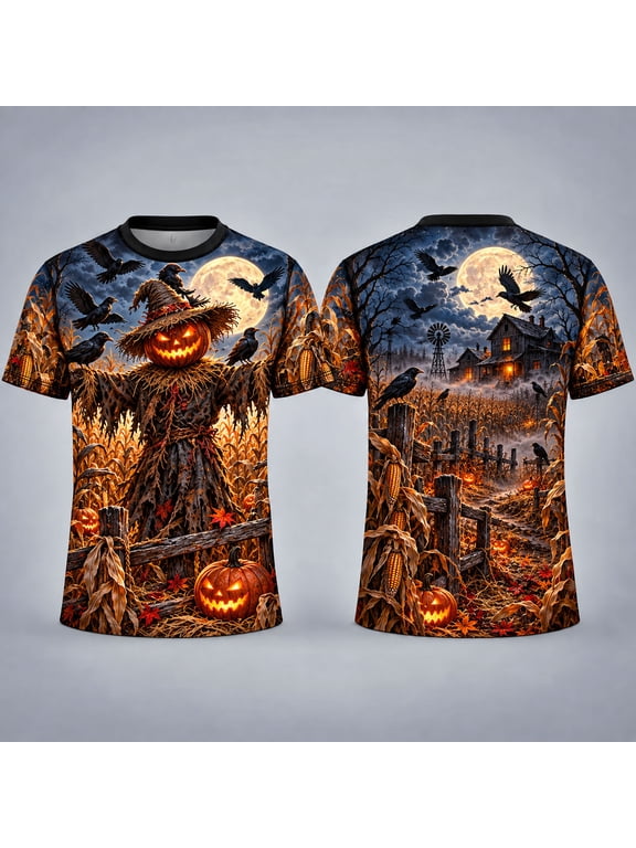 Haunted Scarecrow Cornfield 3D Unisex T-Shirt, AOP Tee