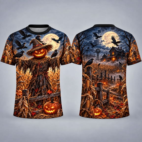 MOVAAX Haunted Scarecrow Cornfield 3D Unisex T-Shirt, AOP Tee