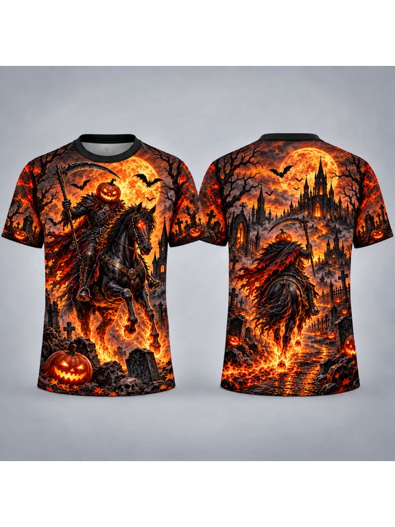 Pumpkin Head Horseman 3D Unisex T-Shirt, Gothic AOP Tee