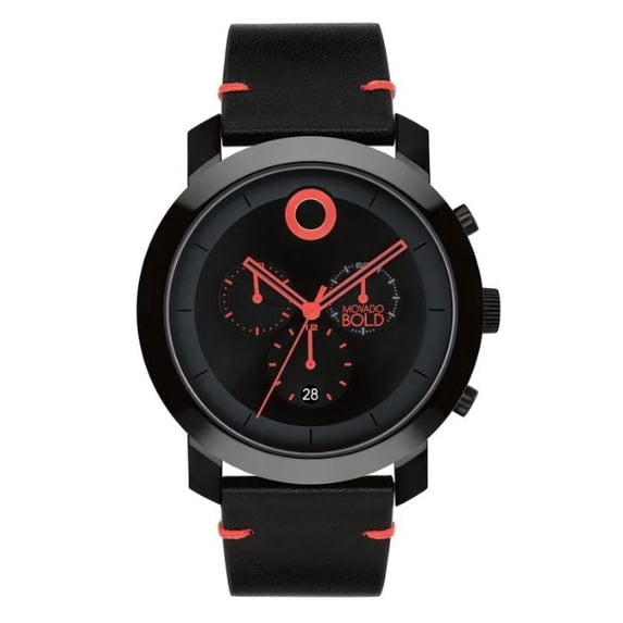 MOVADO 3601068 TREND IMPULSE BLACK CHRONOGRAPH DIAL BLACK LEATHER BAND MENS WATCH