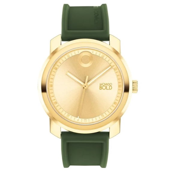 MOVADO BOLD 3601037 TREND PROPEL GOLD DIAL GREEN SILICONE STRAP MENS ...
