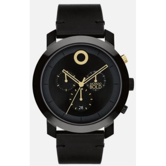 MOVADO BOLD 3601069 TREND CHRONOGRAPH BLACK DIAL BLACK LEATHER STRAP MENS WATCH