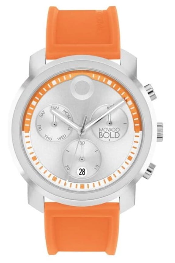 BOLD 3601260 SILVER CHRONOGRAPH DIAL ORANGE SILICONE STRAP MEN'S WATCH