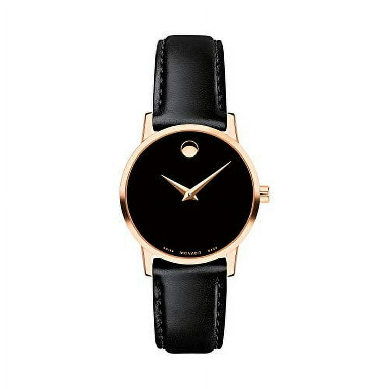 Movado Museum Classic Black Dial Women's Rose Gold PVD Leather