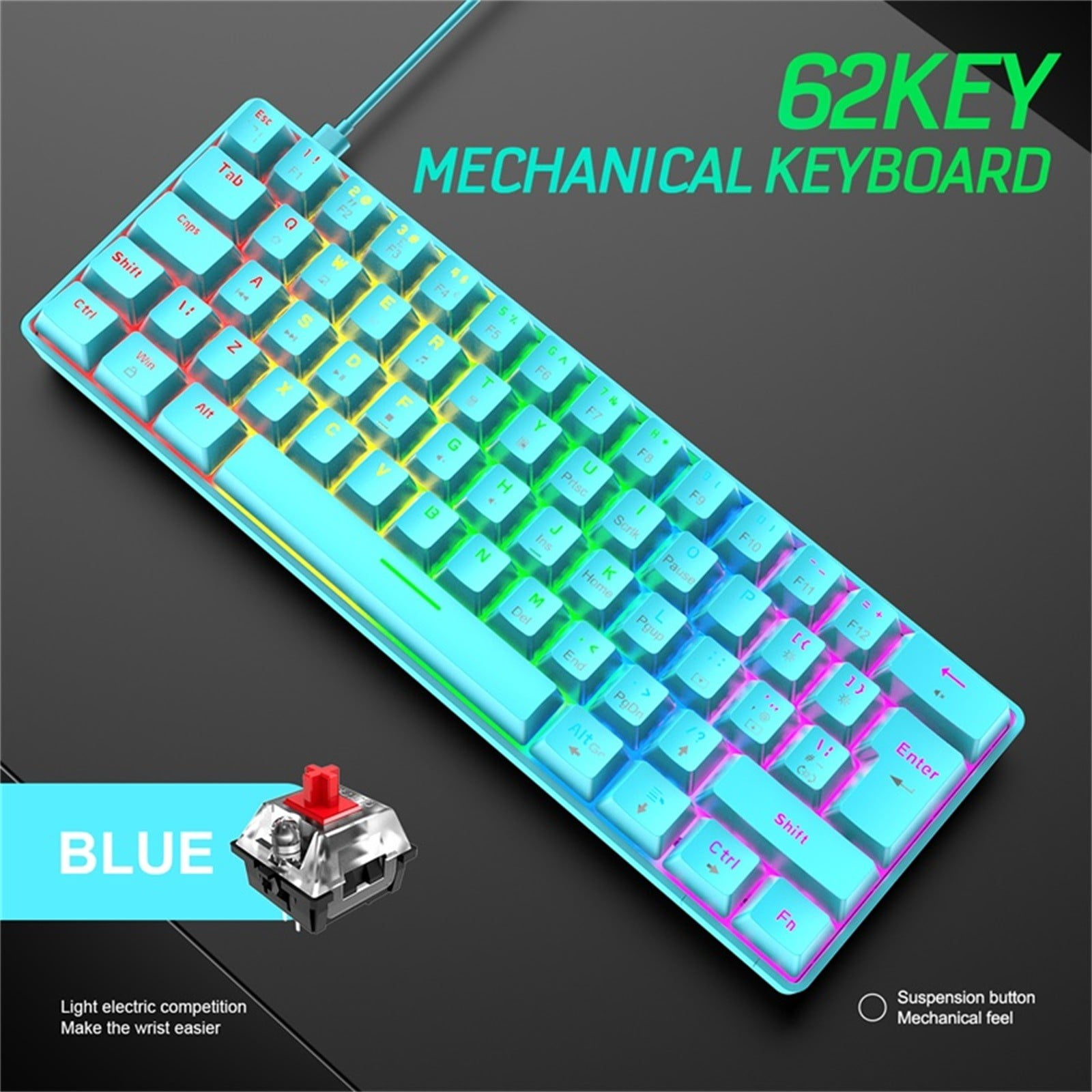 MOVAWAKY 0RGB Mechanical Gaming Keyboard Red 62 Keys USB Type C Wired ...