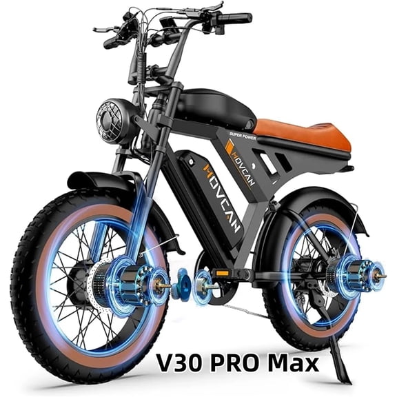 MOVCAN V30 Pro Max Electric Bike for Adults, 3000W(Peak) Motor, 20" Fat Tire Ebike, 37.5MPH 100 Miles, 48V 31.2Ah Dual Battery Motorcycle Ebike for Off-roading