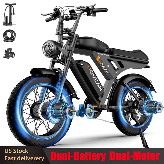 MOVCAN V30 PRO MAX Electric Bike for Adults,750W Dual Motor,28 MPH Class 3 E-Bike,48V 40Ah Dual Battery,20 x 4 in Fat Tires, Full Suspension, UL2849