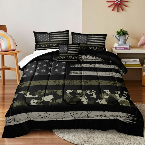 MOVE OVER Camo Bedding American Flag Comforter Set Queen Military Camo Flag Pattern Soft Microfiber Filling Quilt