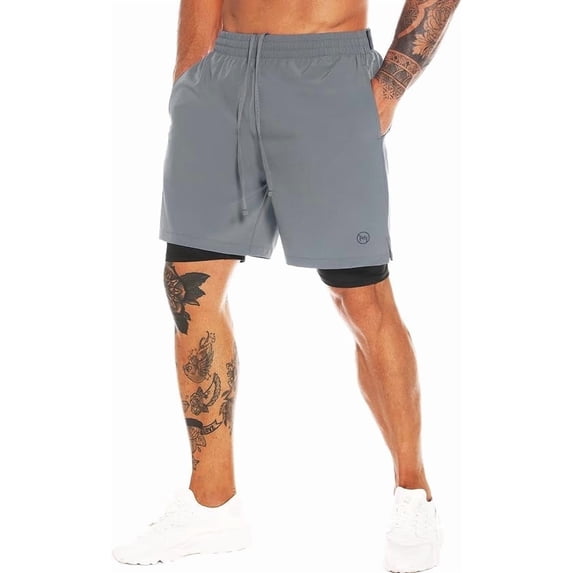 MOVEUP Men's 7" Workout Running Shorts with Liner - Light Grey