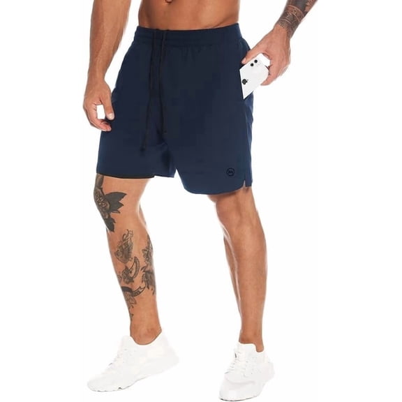 MOVEUP Men's 2 in 1 Quick Dry Gym Athletic Shorts with 7 Inch Inseam
