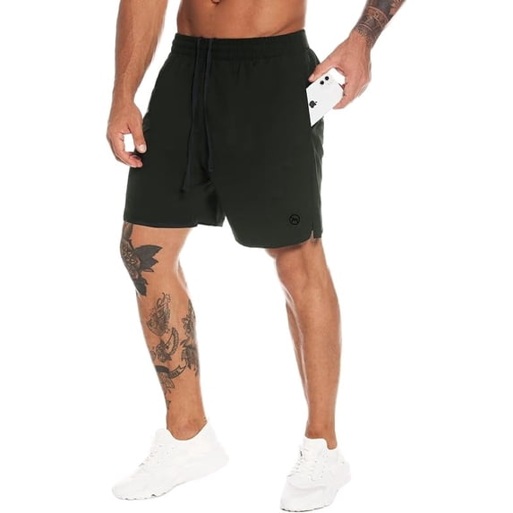 MOVEUP Men's 2 in 1 Workout Running Shorts 7" Gym Training Short with Liner Olive Green