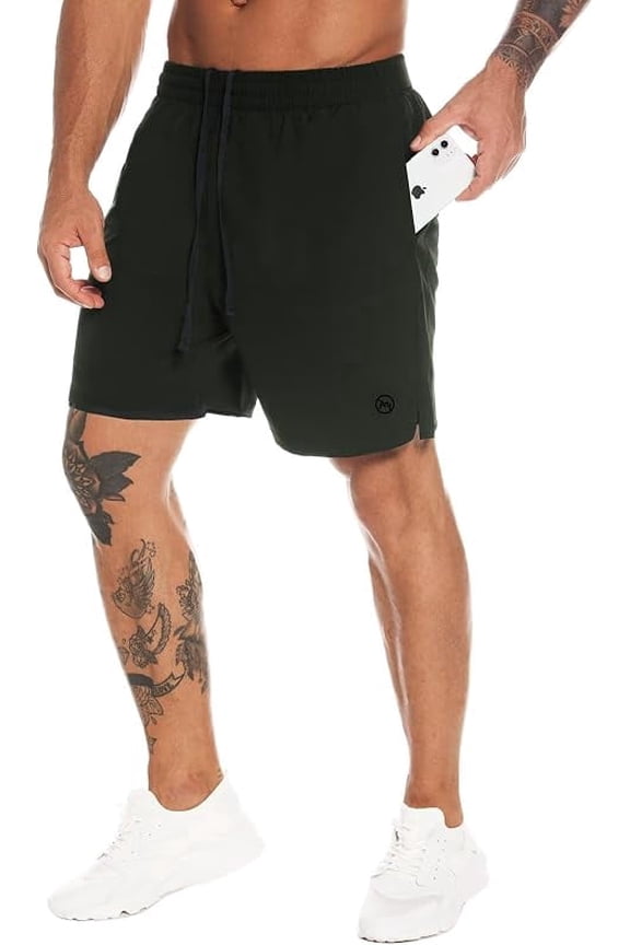 Men's 2 in 1 Workout Running Shorts 7" Quick Dry Athletic Shorts with Liner Gym Training Short for Men with Towel Loop Olive Green