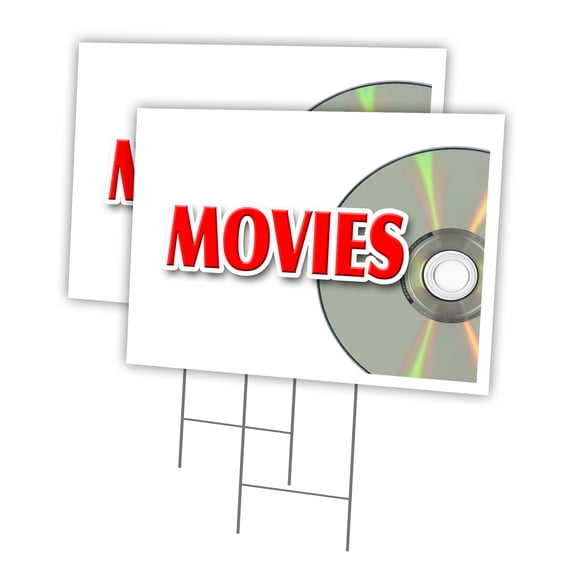MOVIES 2 Pack Of 18" x 24" Yard Sign & Stake | Advertise Your Business | Stake Included Image On Front Only | Made in The USA