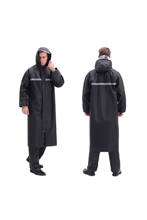 Raincoat Waterproof Men's Long Rain Jacket Lightweight Rainwear Reflective Reusable with Hood, Black