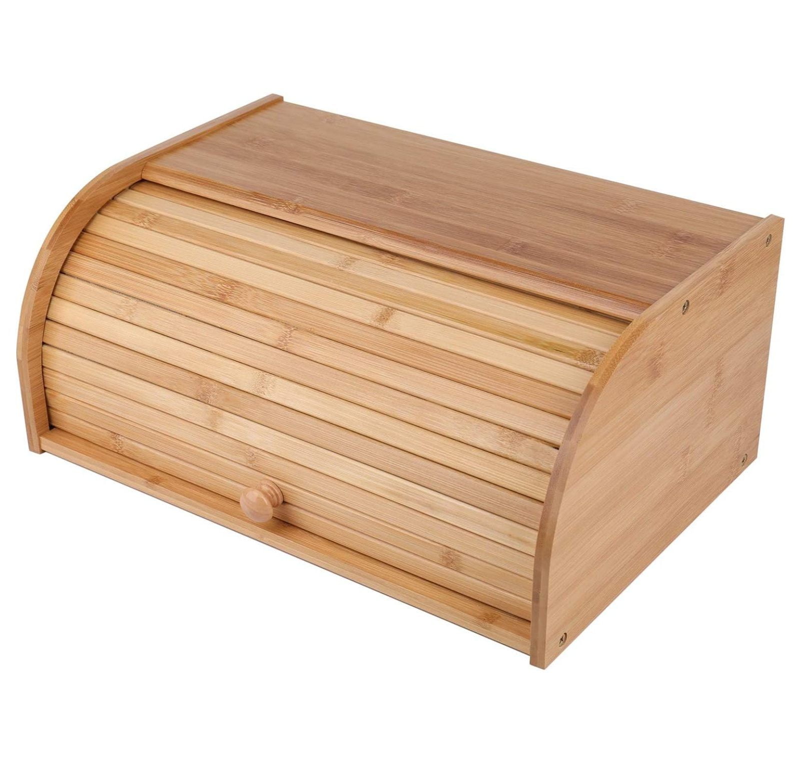 MOWENTA Bamboo Bread Box, Large Natural Roll Top Wood Bread Box