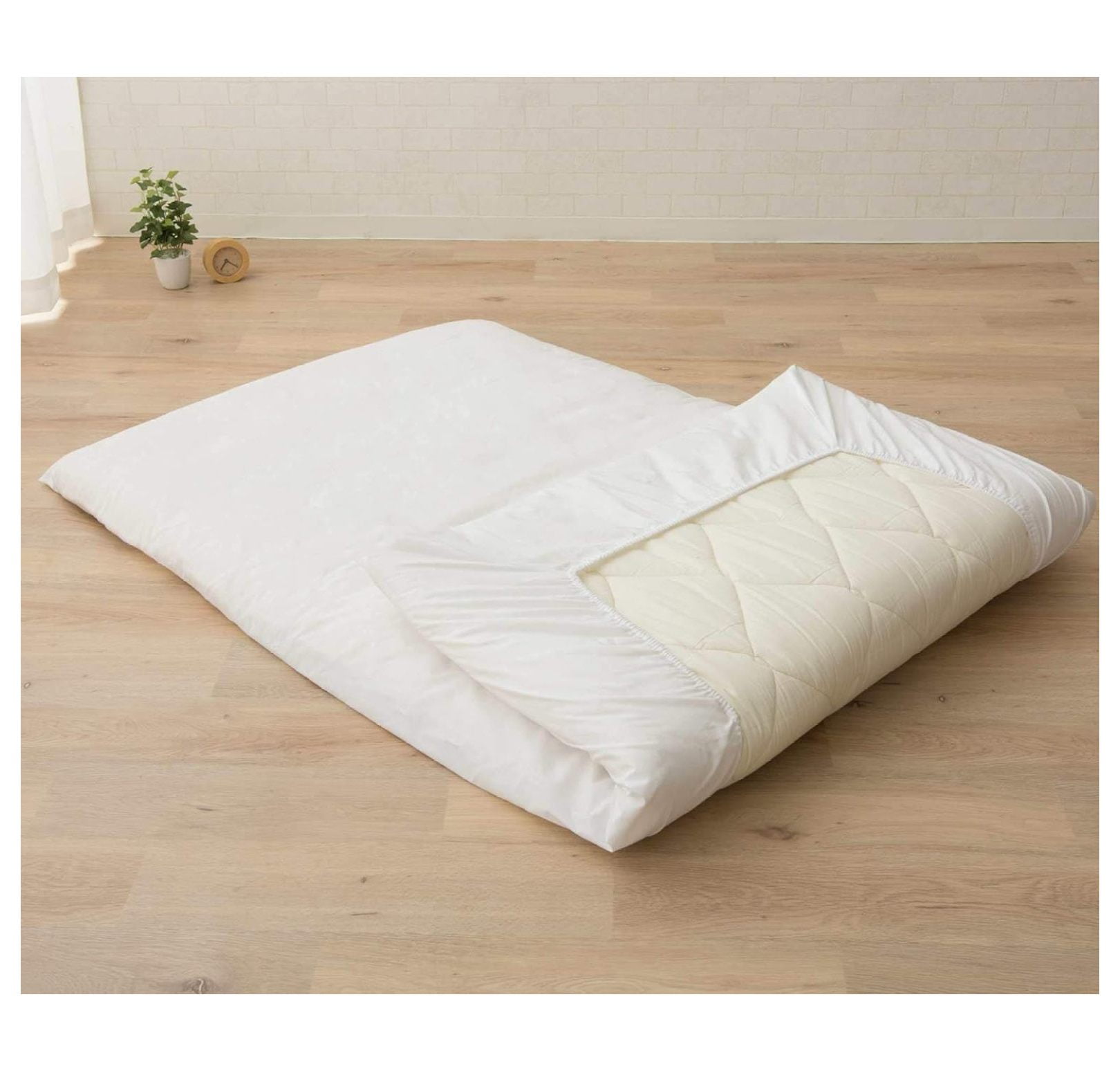 MOWENTA Japanese Futon Mattress CLASSE & Fitted Sheet PRESSO Made in Japan, Cotton (White